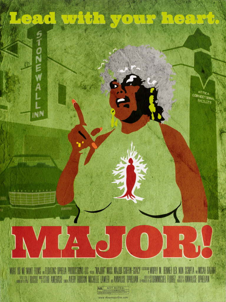 MAJOR! (2015) documentary about inspirational trans activist Miss Major Griffin-Gracy, founder of Transgender Gender Variant Intersex Justice Project in San Francisco. She is currently director of House of gg, whose mission is to promote healing justice, resilience, and community organizing, for transgender women and men of color in Little Rock, AK.