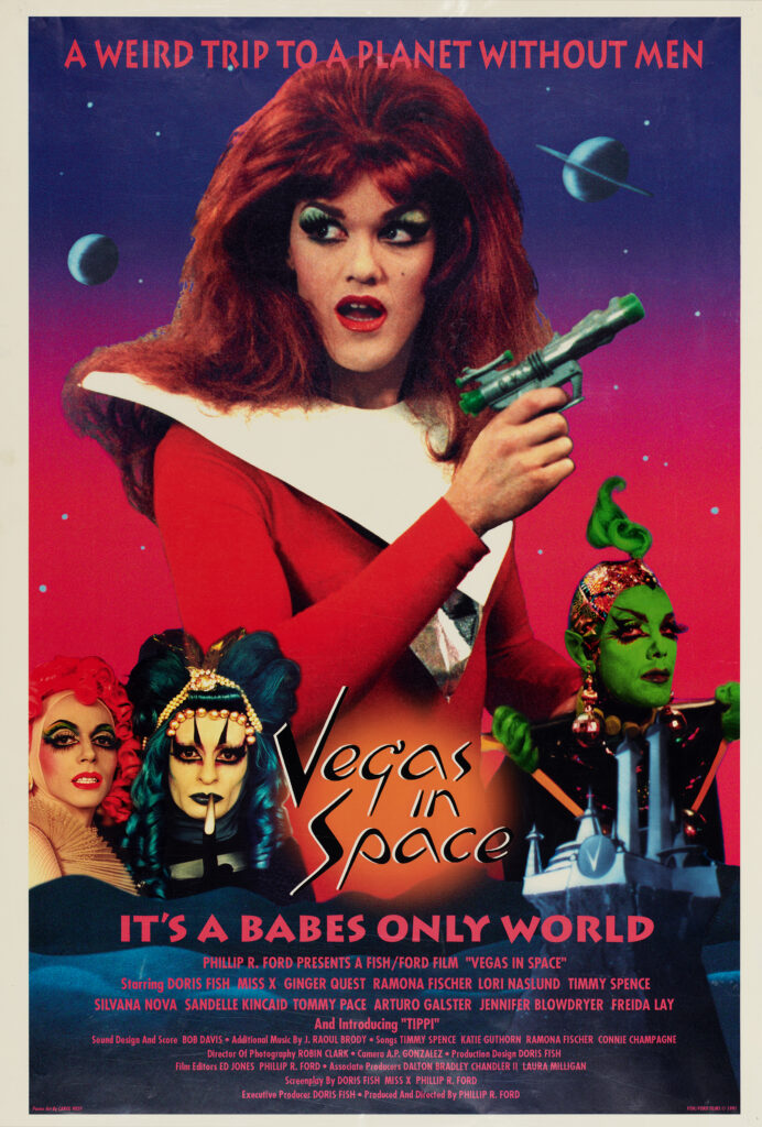 VEGAS IN SPACE (1991) an outer space adventure musical comedy dealing with glamorous, irrational behavior on an all-female pleasure planet in the 23rd century, set in the 60s.